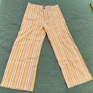 Anthropologie Maeve orange creamsicle and red/cream Striped Pants, wide leg crop